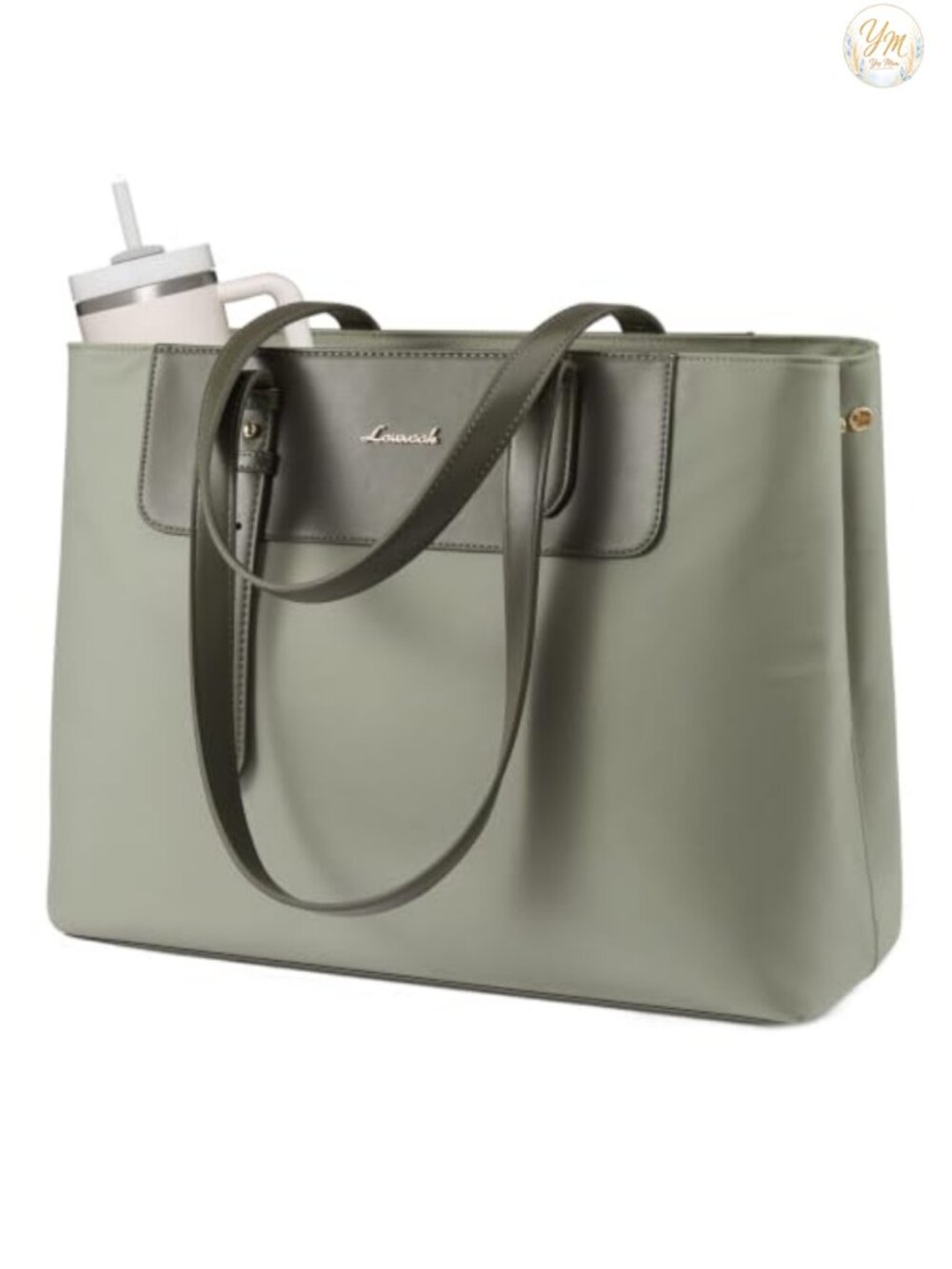 Water-Resistant Nylon PU Leather Laptop Tote Bag for Women 15.6 Inch Work Bag